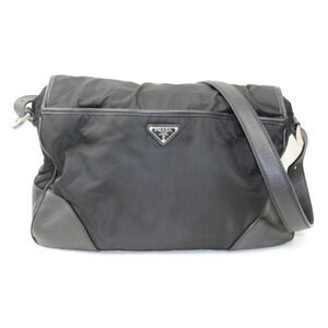 Prada Tessuto nylon shoulder bag leather trim enameled Black